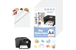 AOOTE 30 arkuszy matowego papieru do drukarki, 297 x 210 mm, samoprzylepne etykiety winylowe, wodoodporne naklejki winylowe A4, folia do druku atramentowego i laserowego, matowa