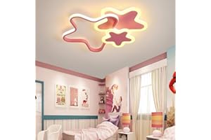 TANE Plafoniera led Dimmerabile con telecomando, Lampada da Soffitto per Bambino Ragazzo Ragazza Cameretta Soggiorno Cucina Bagno, Moderno Stella Design Lampadario Paralume in Acrilico Ø52*H6cm (Rosa)