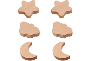 BOOLSFMAM Tier Holz Schrankknöpfe, 6 Stück Massivholz Schubladen Knöpfe Kinder, Sterne, Mond, Wolken Knauf für Schrank Möbelknöpfe Kinder
