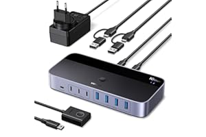UGREEN 10Gbps USB Switch 2 In 7 Out USB C Switch mit 3C4A Ports, Netzteil, Fernbedienung und 2xC auf A/C Kabeln, kompatibel mit Mac mini M4/M4 Pro, MacBook Air M4, Windows usw.