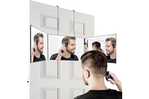 Vanexiss 3 Way Mirror,360 Mirror Self Cut Hair,Adjustable & Foldable Portable Trifold mirror with Height Retractable Hook,for DIY Haircut,hair Coloring,Hair Braiding,Shaving,Makeup