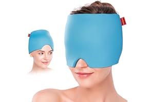 ‎COMFYTEMP Comfytemp Migräne Maske Gel Kühlmaske, 360°umgeben Augenmaske Schlafmaske Kalt Wärme Kompresse für Kopfschmerzen und Trockene Augen Fieber Erkältung Kühlmütze Kühlhaube