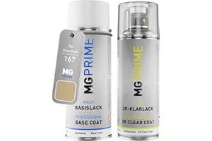 MG PRIME Vernice per auto Kit bombolette spray 2K per Vauxhall 167 / 1RU GBF Panacotta Metallic Bomboletta a spruzzo vernice di base 2 componenti vernice trasparente