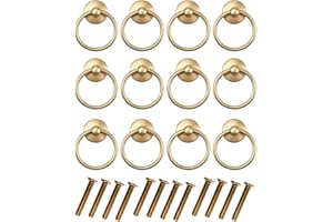 FANGZHE 12PCS Vintage Kitchen Cupboard Knobs Pulls, Handle Painted Gold Round Cabinet Knob Retro Drawer Door Cupboard Dresser Drop Ring Pull Handle with Screws Copper Cupboard Handles (Gold)