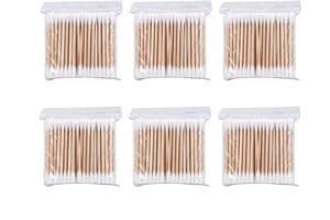 KNR HARMONY Coton Tiges 6 Paquets 600 Pièces Bourgeons de Coton en Bambou pour Outil de Nettoyage pour Soins de Nettoyage des Oreilles Soin des Blessures Outil Cosmétique Biodégradables Double Tête