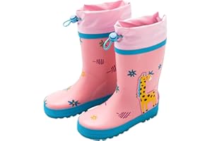 BOTCAM Botas de lluvia para niños, con dibujos animados, botas de lluvia para niños y niñas, botas de agua de goma, botas de invierno para niños, 34 resistentes al agua