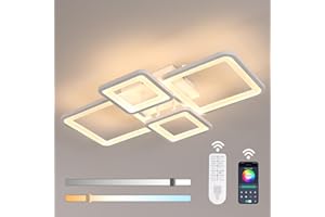 Mckalen Plafoniera LED Soffitto Dimmerabile 62CM, 54W 6075LM Moderna Lampada da Soffitto con Telecomando/APP 3000K-6500K, 4 Quadrata Grande Plafoniere LED Acrilico per Soggiorno Camera da Letto, Bianc