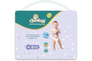 Bumbyy Leak-Proof Pull Ups Size 5 - Ultra-Absorbent Soft & Thin Baby Nappies for Sensitive Skin | 25 Baby Diapers | Hypoallergenic & Dermatologically Tested 12 hr Dry Nappy Pants (12-16kg/26-35lbs)
