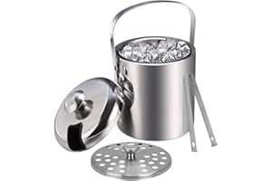 Emsmil Eiseimer mit Deckel Zange und Sieb 3L Eiskübel Edelstahl Eisbehälter Sektkühler Eiswürfelbehälter Eiskühler Eiswürfelkühler Ice Bucket für Party Restaurant Picknick Bier Champagner Wein