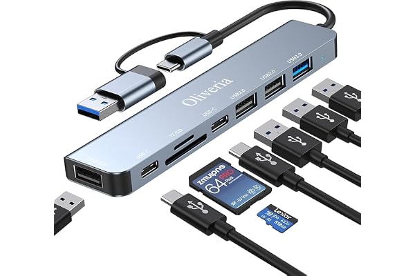 Hub USB C 3.0, adaptateur multiport 8 en 2 avec lecteur de carte SD & TF, ports 3.0 et 2.0, port de type C pour MacBook Air/Pro, Galaxy, iPad, Windows