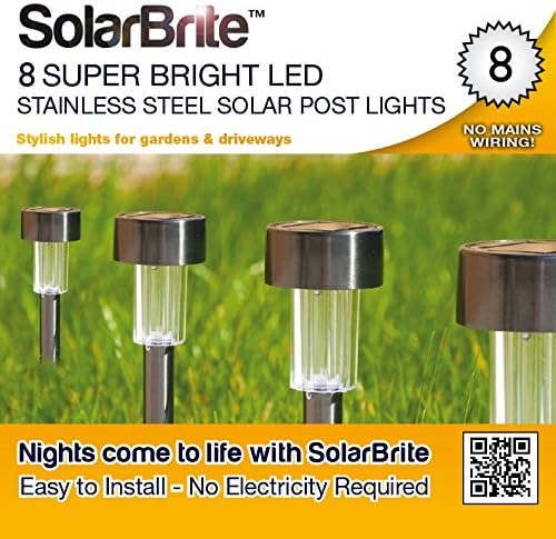 Solar Brite Deluxe 8 Super Bright LED Stainless Steel Solar Post lights