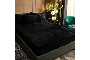 Luofanfei Winter Fleece Spannbettlaken 90x200cm Schwarz Samt Warm Kuschel Boxspringbett Frottee Bettlaken Biber Spannbetttuch Uni Muster Spannbetttücher 90 x 200 für Hohe Matratze Steghöhe 25-30cm
