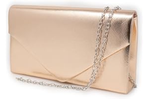 EMILA Pochette donna elegante laminata da cerimonia per ragazza x signora borsa a busta mano clutch matrimonio sera giorno borsetta con tracolla catena semplice classica Ecopelle laminato