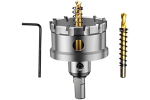 ASNOMY 50mm Punta per sega a tazza con punta in carburo di tungsteno, per metalli duri, sega a tazza T.C.T, con 2 punte per trapano pilota in titanio, per metallo, acciaio, ferro, legno, plastica