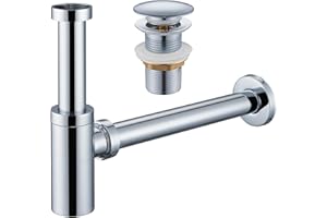 Ulytid Sifone Lavabo Bagno con Piletta, Universale Sifone Antiodore Regolabile in Altezza con Apertura di Pulizia, Piletta Lavabo Bagno, Set di Scarico per Lavabo senza Troppopieno, Cromato