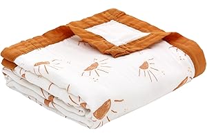 amo nenes Couverture en Mousseline de Coton - Coton Biologique - Respirante - 110 x 150 cm - Cadeau pour bébé - Double Couche Soleil