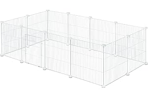 EUGAD Recinto per Conigli Criceti Cucciolo Porcellino d'India Cavie Gatto Gabbie per Piccoli Animali con Porta Metallica DIY 12 Pannelli (35x35cm/Pannello) Bianco