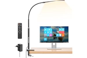 Anyts Zaciskana lampa biurkowa LED, progresywna ściemniana lampa architekta z obrotowym ramieniem, pilot zdalnego sterowania, 4 temperatury barw do biura