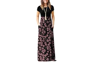 DEARCASE Vestito Donna Maxi, Abito Lungo Casual Morbido a Maniche Corte/Lunghe da Donna, Donna Maniche Lunghe Stampa Floreale Maxi Vestito Abiti Lunghi con Tasche