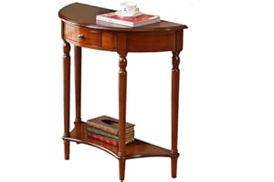 YCLTY Solidny Drewniany Stolik Konsolowy W Kształcie Półksiężyca Z Szufladami I Półką, 2-poziomowy Półokrągły Stolik Do Przedpokoju, Elegancki Zabytkowy Stolik Na Sofę, Do Salonu (słoje Drewna Wiśniowego)(6