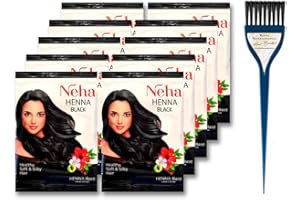 Neha Henna Base Hair Color - Black - Pack of 10 (10gm each) with Hair Brush by Behal International