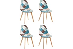 GrandCA HOME Set di 4 Sedie da Pranzo, Sedie da Cucina Patchwork in Stile Nordico, Cuscini Imbottiti, Gambe in Legno, Verde Morandi