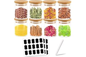 JUVEL Barattoli di Conservazione in Vetro 200ml Barattoli di Conservazione in Vetro 200ml Set di 8 Barattoli di Vetro con Coperchio e Rondella in Silicone, per Spezie, Fagioli, Dolci