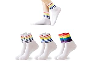 SESAMELESS Rainbow Socks for 3 Pairs,Striped Socks for LGBTQ,Unisex Pride Socks for Gay Queer,White Sport Socks for Pride Flag