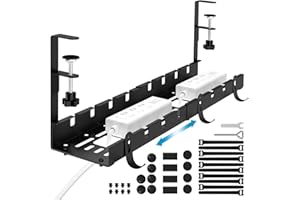 Flow fire Senza Forare Raccogli Cavi Scrivania Nero, 28.5-55CM Retrattile Porta Cavi Scrivania, Cable Management Scrivania per Gestione di Cavi e Ciabatte