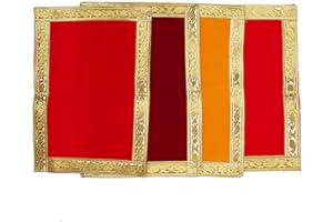 ‎ADITRI CREATION Set of 4 Decorative Pooja Cloth Mat Aasan Cloth (Size:-10" X 7") for Multipurpose Pooja Indian Traditional Festival Laxmi Poojan New year Decorations Item and Article Yellow Laxmi Housewarming Decor