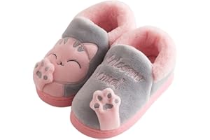 KEYUSHOP Boys Girls Winter Slippers Kids Toddler Cute Cat Slippers Warm Fluffy Fuzzy Animal Slippers Children Memory Foam Slipper Plush Lined Non-Slip Rubber Sole House Shoes Indoor Outdoor