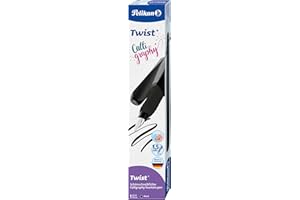 Pelikan Twist Calligraphy, Pluma Estilográfica Ergonómica, para Diestros y Zurdos, Ideal para Escribir y Dibujar, Plumín de 1,5 mm en Acero Inoxidable, Cartucho Azul Largo Incluido, Recargable, Negro