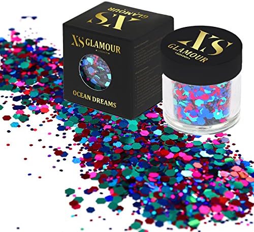 XS Glamour – OCEAN DREAMS Chunky Glitter ✮ 8g COSMETIC GLITTER ✮ Festival Glitter ✮ Sparkle ✮ Face Glitter ✮ Body Glitter ✮ Hair Glitter ✮ Nail Glitter