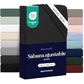 Dreamzie - Fitted Sheet 135 x 190 cm Adjustable - 100% Microfibre - Soft | Black &middot; High Height 35 cm &middot; OEKO-TEX Certified &middot; F
