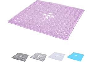 TranquilBeauty Square Purple Shower Mat 53x53cm/21x21in | Non-slip, Machine-Washable Quadrant Bath Mat For Walk In Shower Tray | Shower Mats Non-Slip Suction Cups Ideal For Kids & Elderly