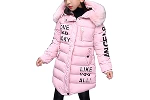 ShallGood Niñas Plumífero Acolchado Largo con Capucha Abrigos Plumas Ropa Caliente Invierno Mediano Largo Parka Calido Acolchado Parka De Piel Sintética
