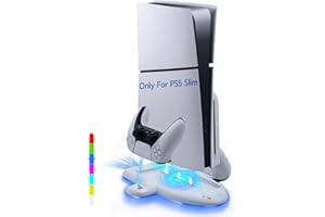 Mcbazel Stazione di Raffreddamento di Ricarica PS5 Slim, con 3-Velocità Effetto RGB Base di Caricatore Controller PS5 Dock Funzione di Memoria Accessori per Playstation 5 Slim(Non per PS5/PS5 Pro)