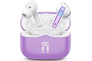 XINWLD Ecouteurs Bluetooth Sans Fil, Écouteurs Bluetooth 5.3 Hi-FI Son Stéréo avec 4 ENC Réduction Antibruit Mic Casque, 40H Récréation, IP7 Étanche Oreillette, Contrôle Tactil pour iOS Android, Violet