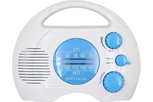 ANCLLO Duschradio, Mini Tragbares AM FM Hängendes Kabelloses Duschradio, Wasserdichtes Batteriebetriebenes Radio Eingebauter Lautsprecher Audio für Zuhause, Strand, Whirlpool, Badezimmer, Outdoor