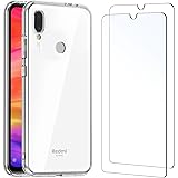 NEW'C Cover per Xiaomi Redmi Note 7 Gel TPU in silicone custodia ultra trasparente e 2 × vetro temperato per Xiaomi Redmi Not