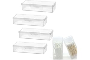 VIDSTW Boîte Coton 4Pcs Conteneur de Cotons-tiges 10,5 x 4,5 x 2,5 cm Boite Coton Tige Portable Petit Distributeur en Plastique pour Rangement de Cure Dents en Tige