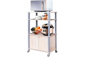 COSTWAY Scaffale da Cucina per Microonde Carrello da Cucina, con Ruote e 2 Ante, Multifunzionale e Movimento Flessibile, 60x40x98 cm (Legno)