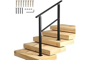 Homtone Stair Handrail 90x90 cm, 2-3 Step Matte Black Wrought Iron Railing for Indoor Outdoor Stairs, Transition Rails with Installation Kit, Handrail, for Garden, Garage, Porch, Black