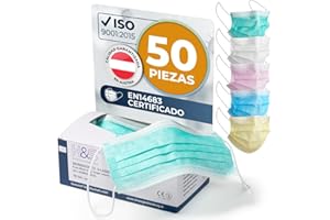 ISC Hygiene & Safety Mascarillas quirúrgicas, 3 capas, ajuste elástico para las orejas, paquete de 50 mascarillas desechables color (verde)