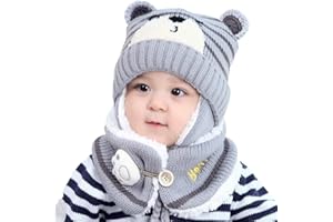 NLAND Cappello con Sciarpa per Bambini Bambino Berretto a Maglia con Protezione e Sciarpa Berretto Invernale Adatto a Ragazzi e Ragazze per 6-24 Mesi