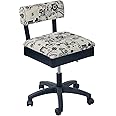 Sewing Online Hydraulic Sewing Chair with Underseat Storage, in White & Black Sewing Notions Design Fabric & Black Wooden Base - Lumbar Support, Lift Mechanism, 5 Star, 360°, Swivel,Casters - HT2016