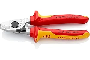 Knipex Cable Shears with opening spring chrome-plated, insulated with multi-component grips, VDE-tested 165 mm (self-service card/blister) 95 26 165 SB