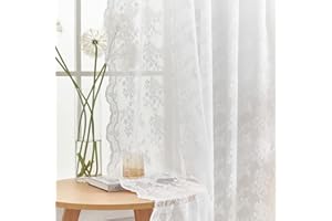 YJ YANJUN White Floral Lace Curtains 72 drop Pair Heavy Voile Net Curtains for Windows Victorian Sheer Curtains 132cm Width x 183cm Drop (52"x 72")