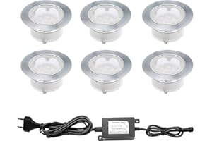 CHNXU Pack of 6 x 60mm Large Blue Led Ground Lights Outdoor Low Voltage IP67 1.5W Waterproof Drive Over Lights