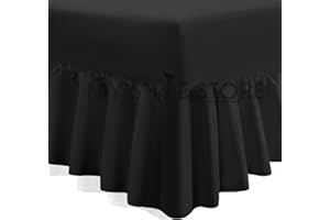 COTTON WORKS Valance Fitted Sheets Combed Poly-Cotton Plain Dyed Non Iron Percale Frilled Pleated Box Bed Sheet Bedding(Black, Double)